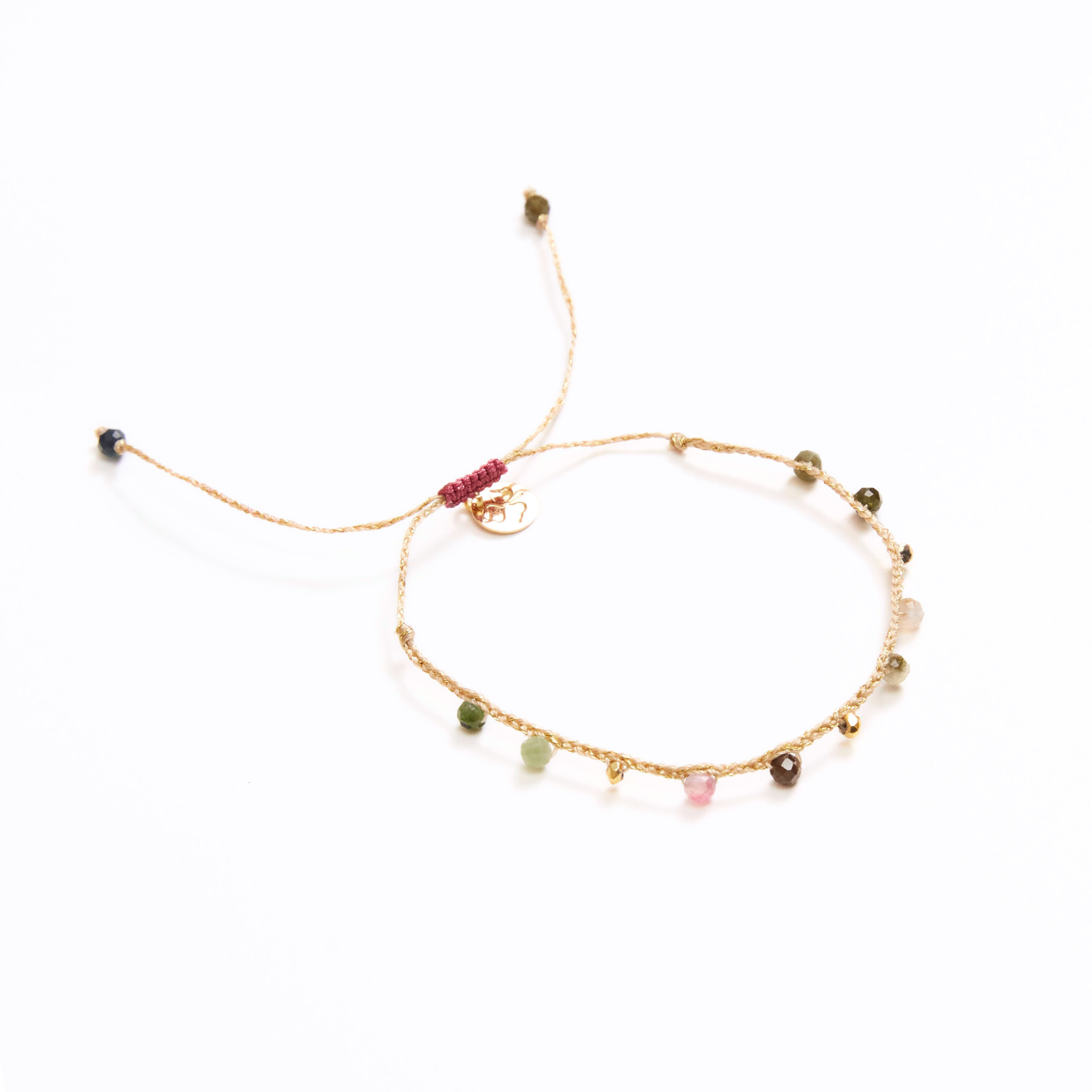 Pulsera cumpleanos color Turmalina Sandia, joyería artesanal hecha a mano en Perú