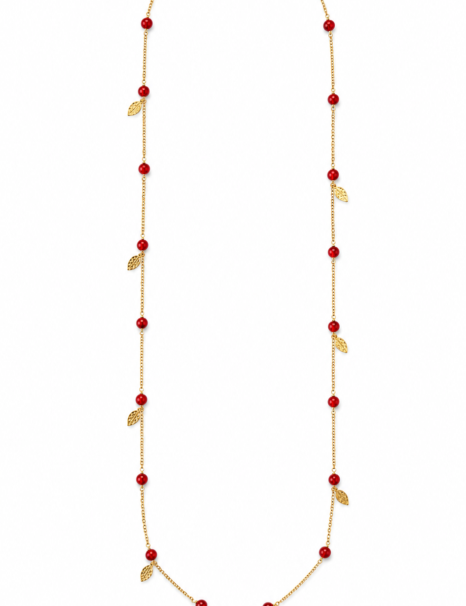 Collar Orion Mini Huayrruro color Rojo con Negra, joyería artesanal hecha a mano en Perú