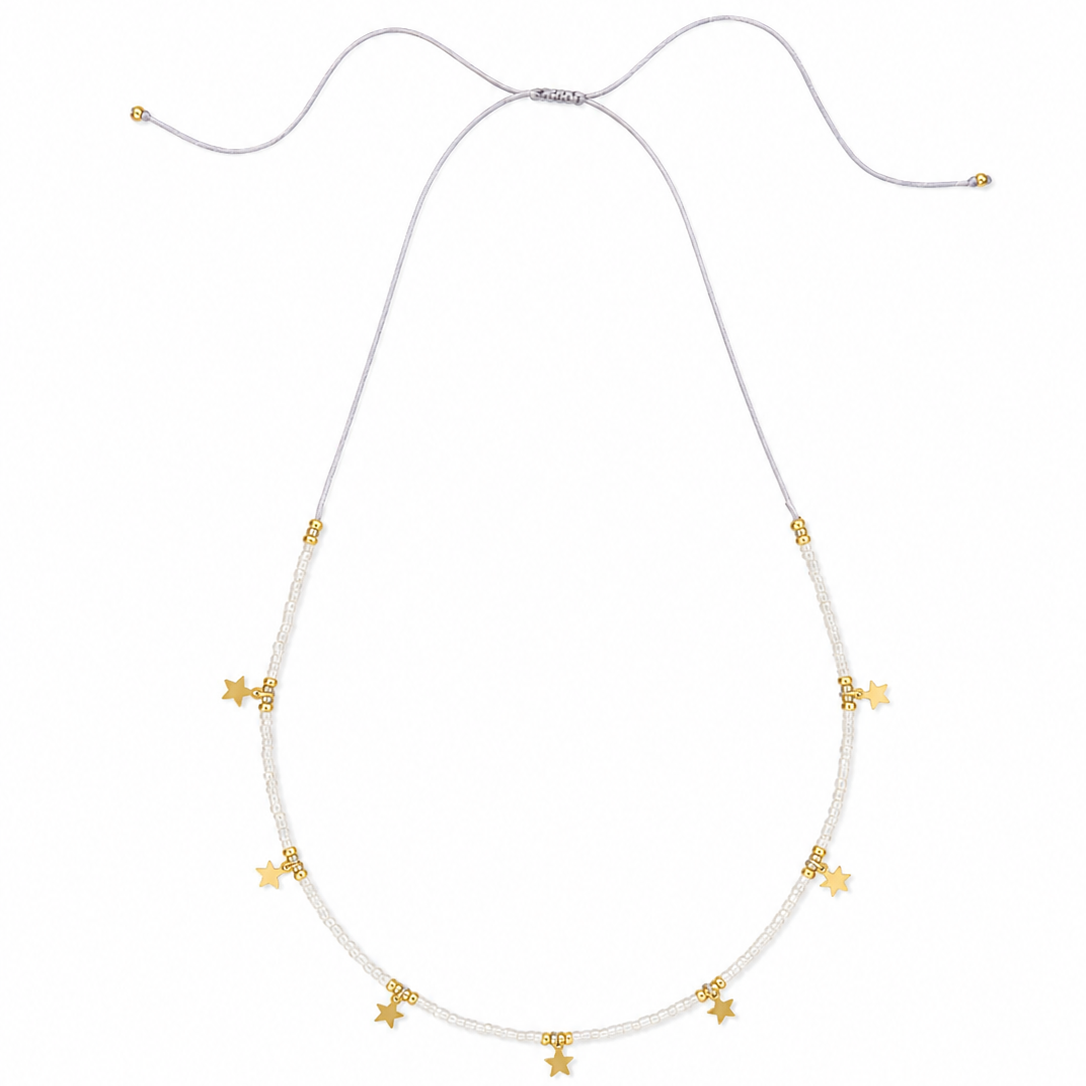 Gargantilla verano 7 estrellas color Blanca, joyería artesanal hecha a mano en Perú