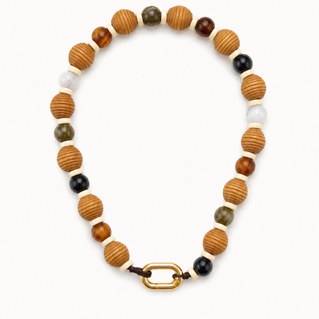 Gargantilla Chunky quero en colores tierra, joyería artesanal hecha a mano en Perú