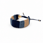 Pulsera cuero doble color Azul, joyería artesanal hecha a mano en Perú