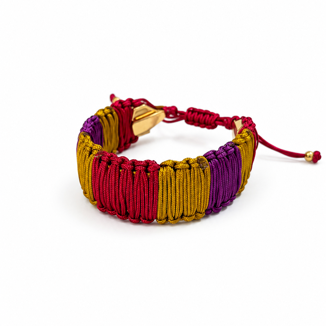 Pulsera cuero doble color Rojo, joyería artesanal hecha a mano en Perú