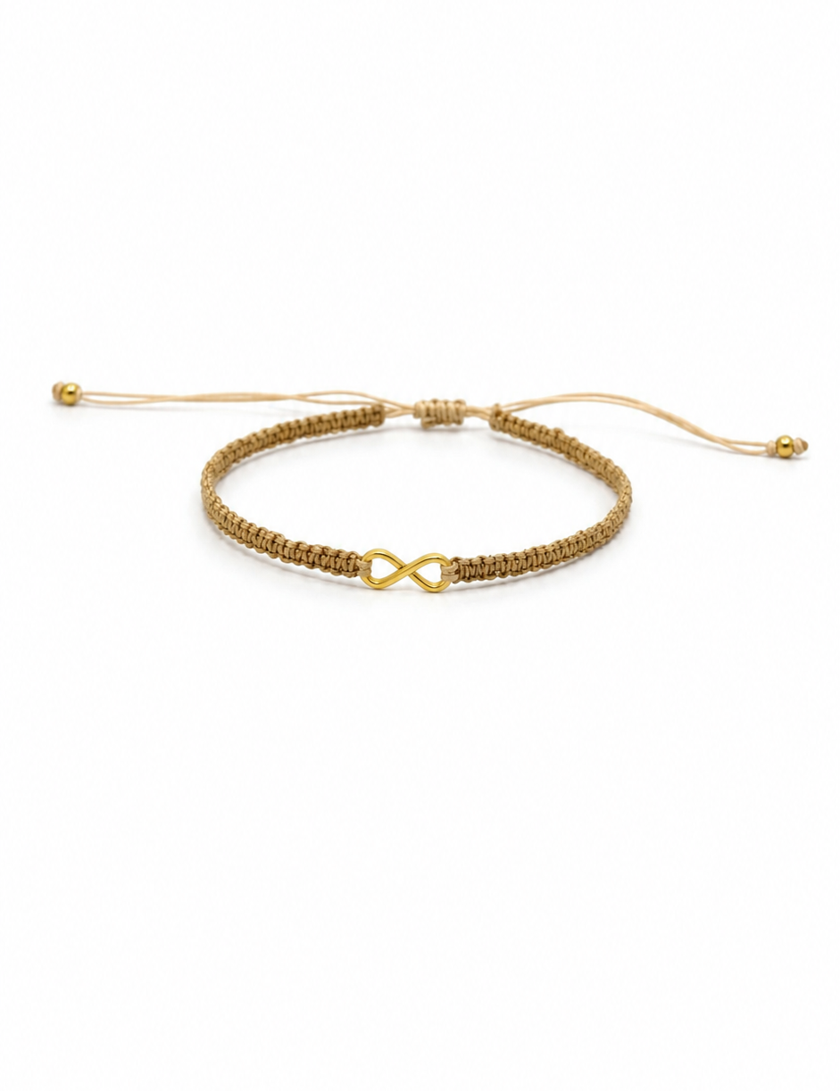 Pulsera infinity platano color Natural, joyería artesanal hecha a mano en Perú