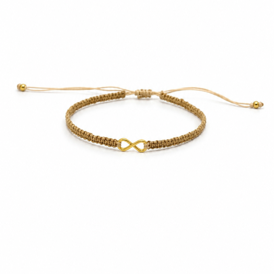 Pulsera infinity platano color Natural, joyería artesanal hecha a mano en Perú