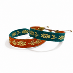 Pulsera Pollera Flor color Naranja/ Agua Oscuro, joyería artesanal hecha a mano en Perú