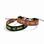 Pulsera Pollera Flor color Palo Rosa/Verde, joyería artesanal hecha a mano en Perú