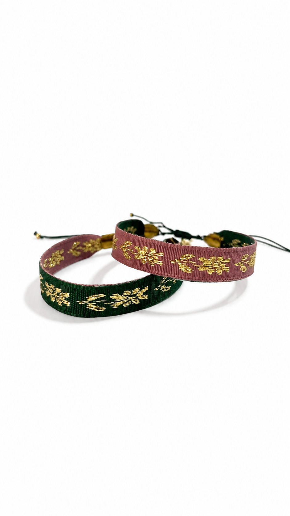 Pulsera Pollera Flor color Palo Rosa/Verde, joyería artesanal hecha a mano en Perú
