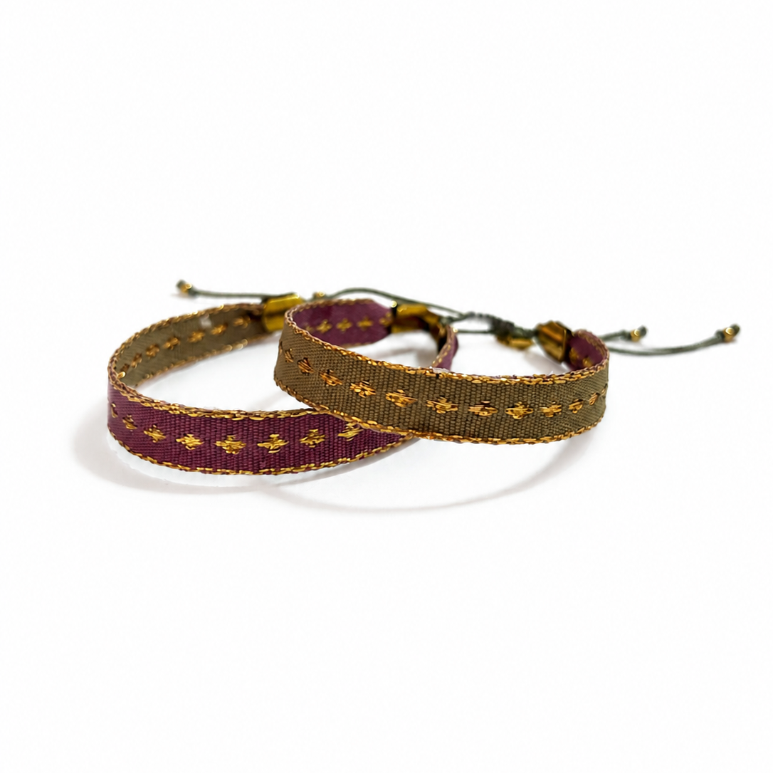 Pulsera Pollera Rombos color Kaki/Palo Rosa, joyería artesanal hecha a mano en Perú
