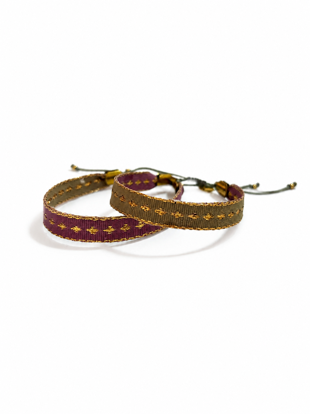 Pulsera Pollera Rombos color Kaki/Palo Rosa, joyería artesanal hecha a mano en Perú